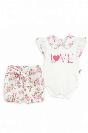 Murat Baby 9615-5625 white bodysuit and shorts set for girls