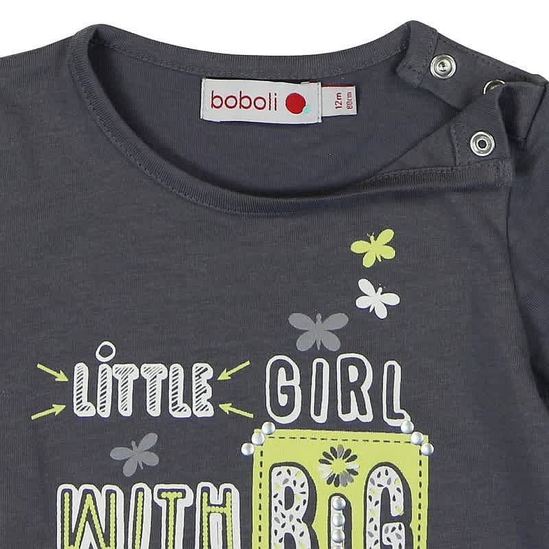 Boboli 245056-7320 Bluzka dziewczęca z nadrukiem i dżetami kolor grafit -  - #tag1# - #tag2# - #tag3# - #tag4#