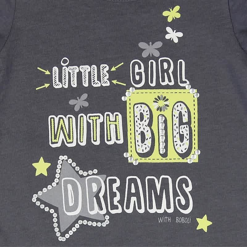 Boboli 245056-7320 Bluzka dziewczęca z nadrukiem i dżetami kolor grafit -  - #tag1# - #tag2# - #tag3# - #tag4#