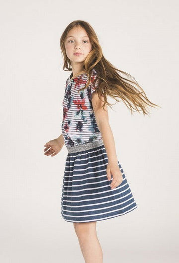 Boboli 445137-9748 Sukienka dziewczęca w paski kolor granat -  - #tag1# - #tag2# - #tag3# - #tag4#