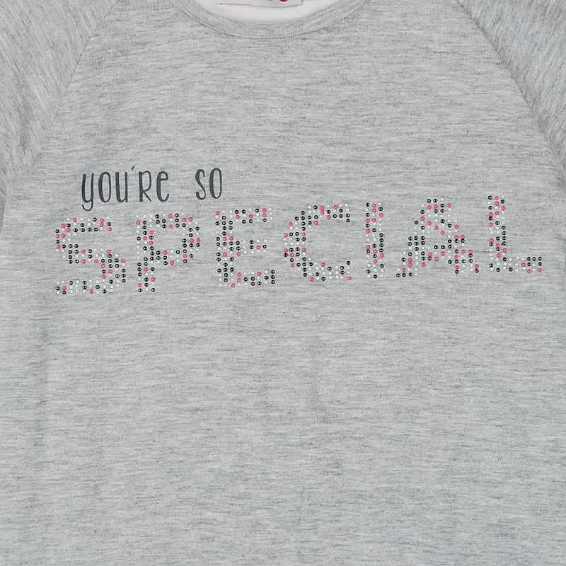 Boboli 465049-8018 Sukienka dla dziewczynki z dżetami i koronka kolor szary melanż -  - #tag1# - #tag2# - #tag3# - #tag4#