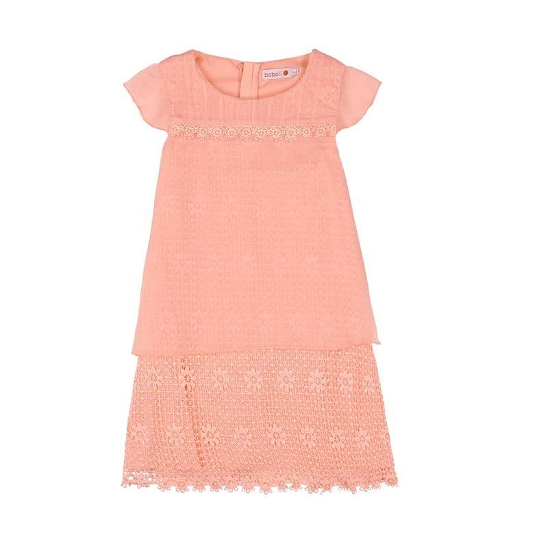 Boboli 725363-3578 Sukienka dla dziewczynki z koronki kolor brzoskwinia -  - #tag1# - #tag2# - #tag3# - #tag4#