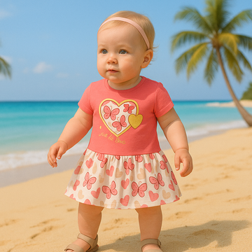 Girls' cotton heart dress coral Mini Word 18178-13525-27