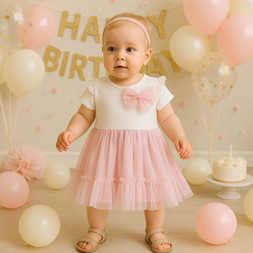 Pink ruffle dress, girly powder pink, Guliwerkids 2820-6525-39
