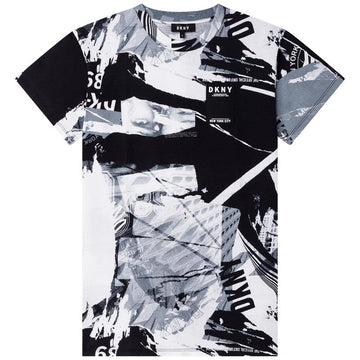 DKNY D32827-N50 Sukienka z nadrukiem dziewczęca kolor biały/czarny -  - #tag1# - #tag2# - #tag3# - #tag4#