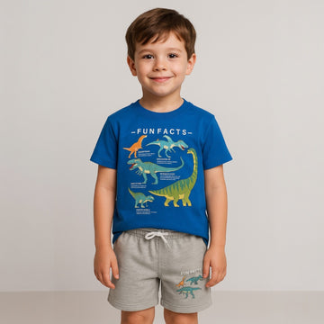 Boy's blue Ceo casual set with Dinosaurs shorts c-003-14525-35