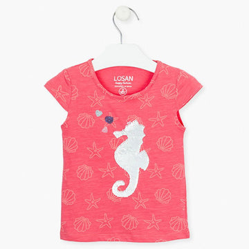 Koszulka z cekinami dziewczęca Losan 116-1020AL-510 kolor Różowy -  - #tag1# - #tag2# - #tag3# - #tag4#
