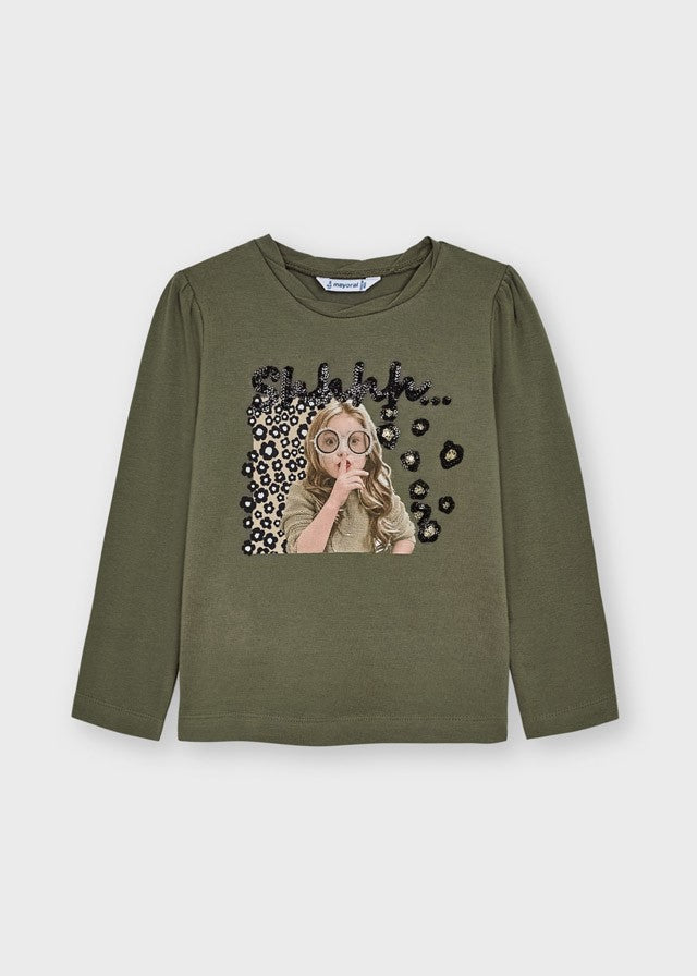 Mayoral 11-04005-013 Koszulka z nadrukiem dla dziewczynek 4005-13 zielony -  - #tag1# - #tag2# - #tag3# - #tag4#