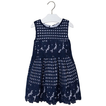 Mayoral 3938-18 Sukienka z koronką i lamówką  kolor Granatowy -  - #tag1# - #tag2# - #tag3# - #tag4#