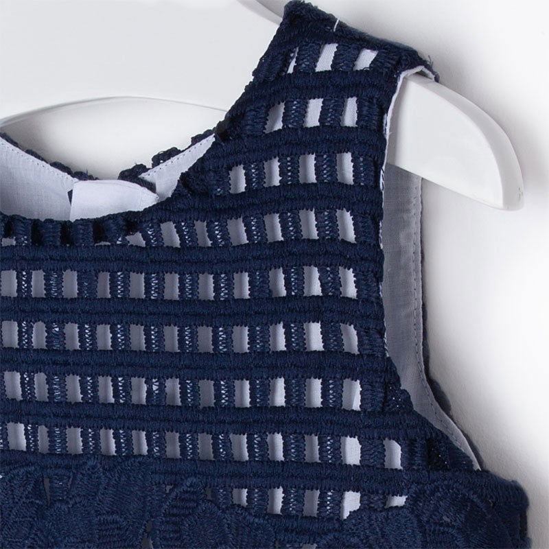 Mayoral 3938-18 Sukienka z koronką i lamówką  kolor Granatowy -  - #tag1# - #tag2# - #tag3# - #tag4#