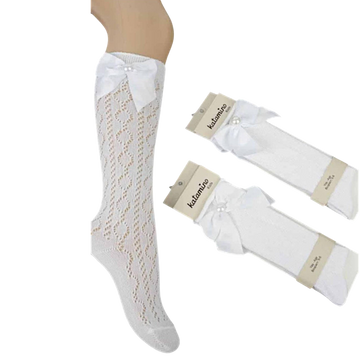 Knee-high pearl socks for girls white Katamino K20410-6525-3