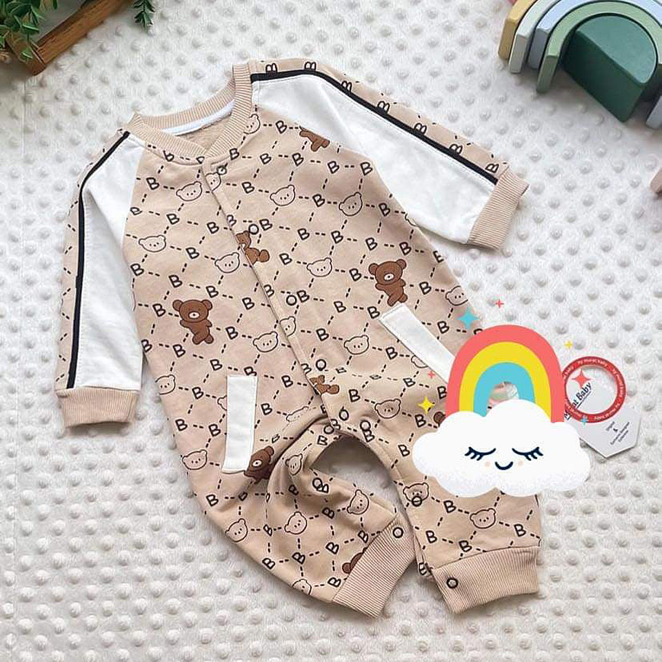 Thin cotton romper with bears for boys beige Murat Baby 8350-13924