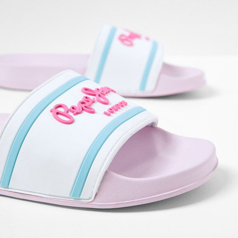 Pepe Jeans Klapki SLIDER LOGO GIRL SS22 junior girl PGS70045-800 WHITE -  - #tag1# - #tag2# - #tag3# - #tag4#