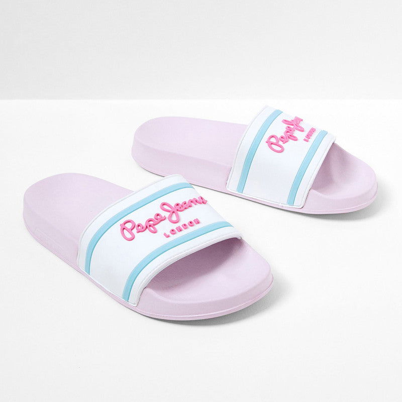 Pepe Jeans Klapki SLIDER LOGO GIRL SS22 junior girl PGS70045-800 WHITE -  - #tag1# - #tag2# - #tag3# - #tag4#