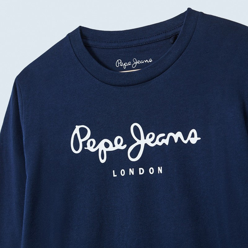 Pepe Jeans Koszulka z logo NEW HERMAN junior chłopak PB501010-595 NAVY -  - #tag1# - #tag2# - #tag3# - #tag4#