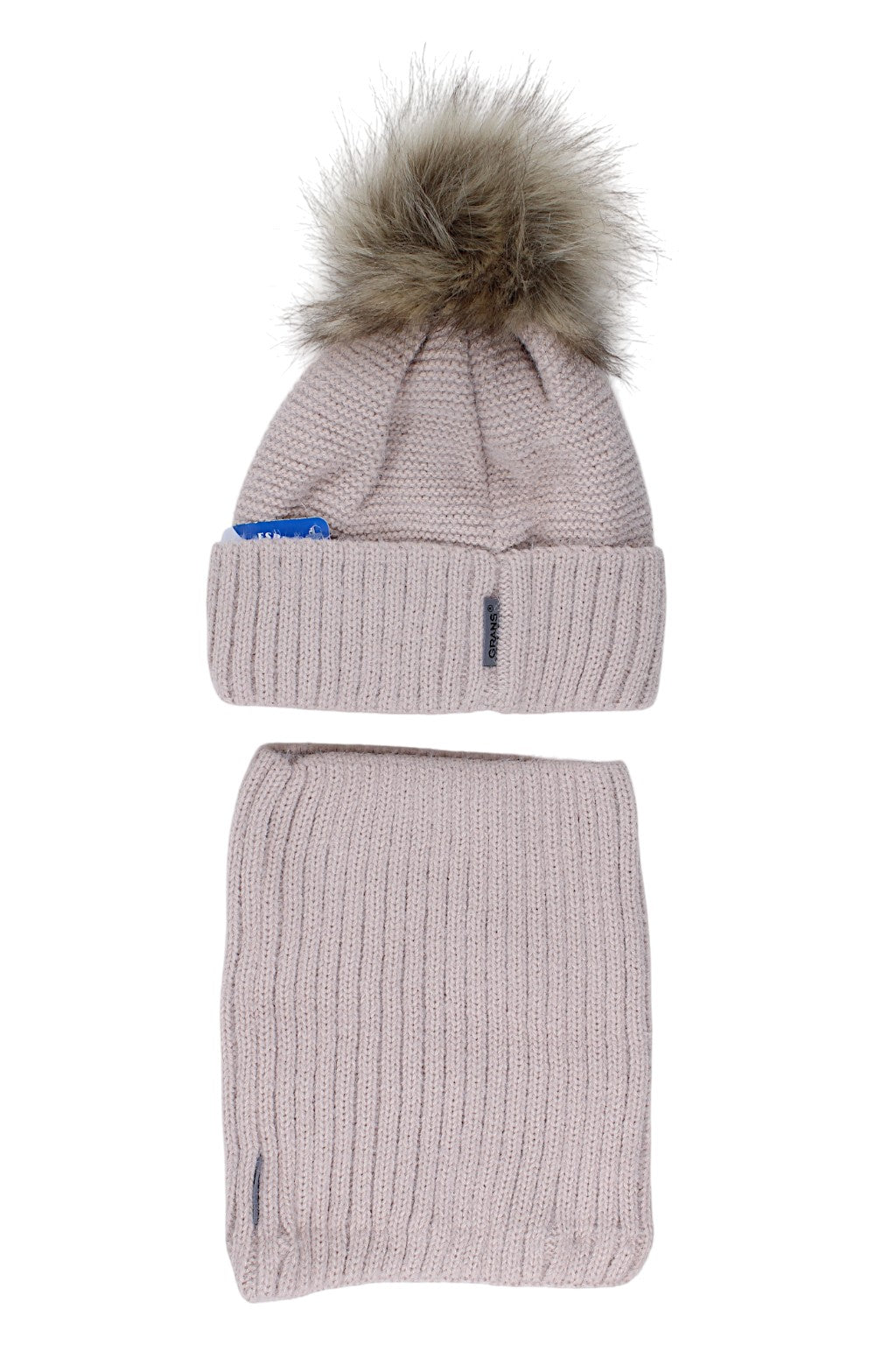 Girls' hat and scarf set, dusty pink, Grans A1456-P-221025-5