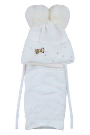 Cream Ambra hat and scarf set for girls A20-51125-28