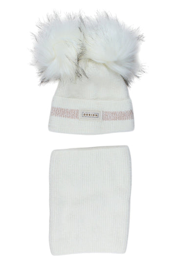 Girl's hat and scarf set, cream Ambra J13-51125-28