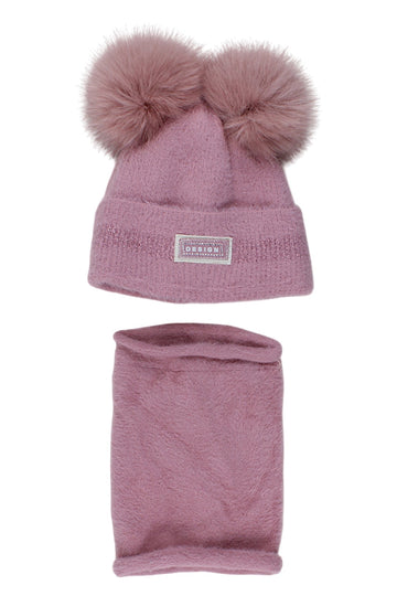 Girls' hat and scarf set, pink, Ambra J13-51125-40