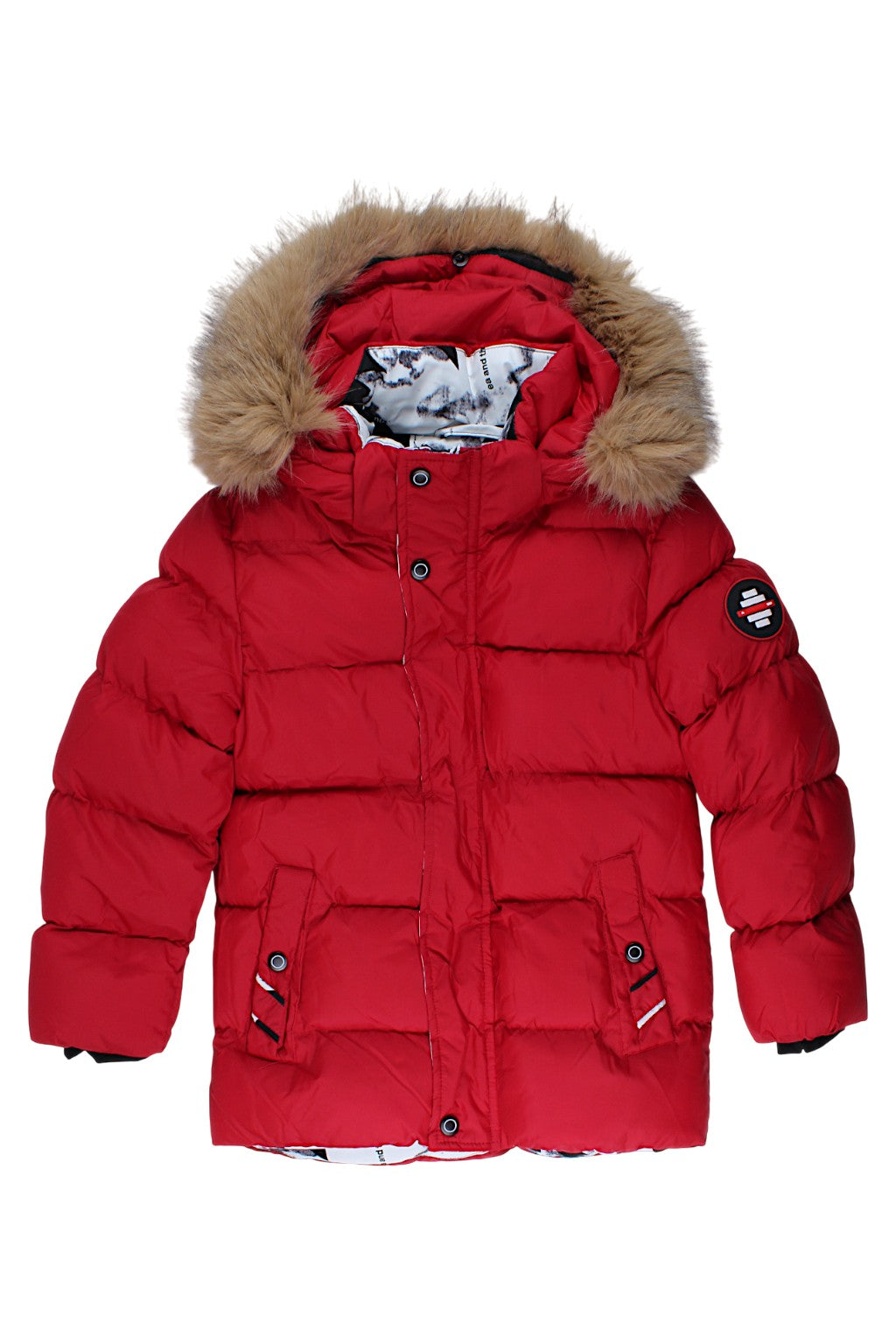 Boy's red fur hooded jacket Happy House KK-1055-91025