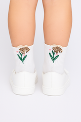 Cream girls' socks with zircon flower Pier Lone P-2822-17625