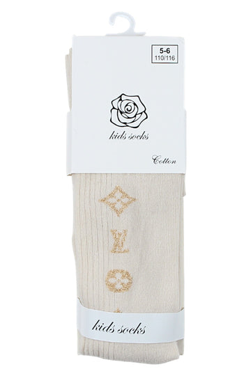 Patterned tights for girls, light beige, Pier Lone Pl-1753-291025