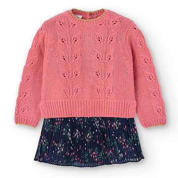 Dress with sweater for girls Boboli 705024-9935 coral color
